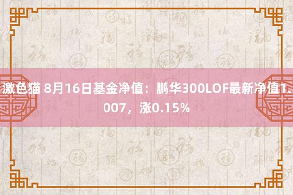 激色猫 8月16日基金净值：鹏华300LOF最新净值1.007，涨0.15%